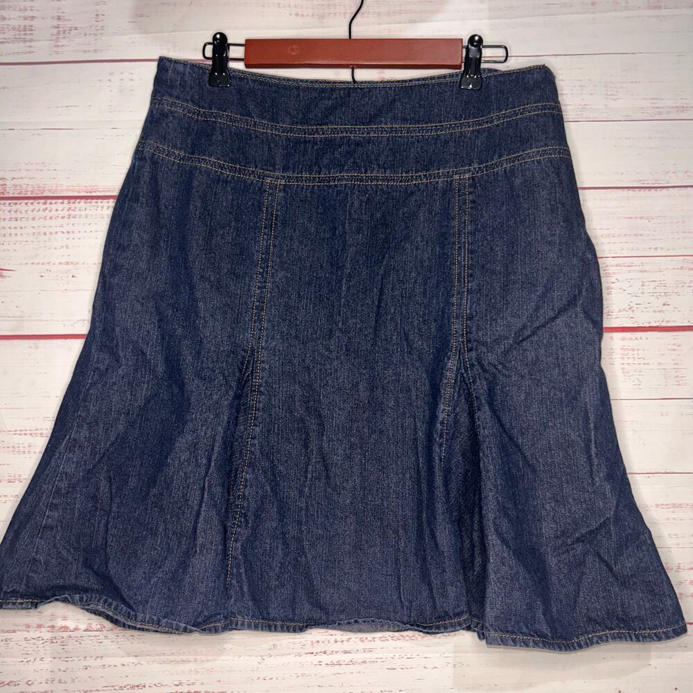 Chaps Dark Wash Pleated Denim Skirt | Women's Size 10